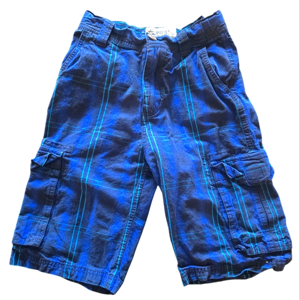 Baileys PT Boys Cargo Shorts Blue Plaid Size 10 100% Cotton - Kids Bottoms